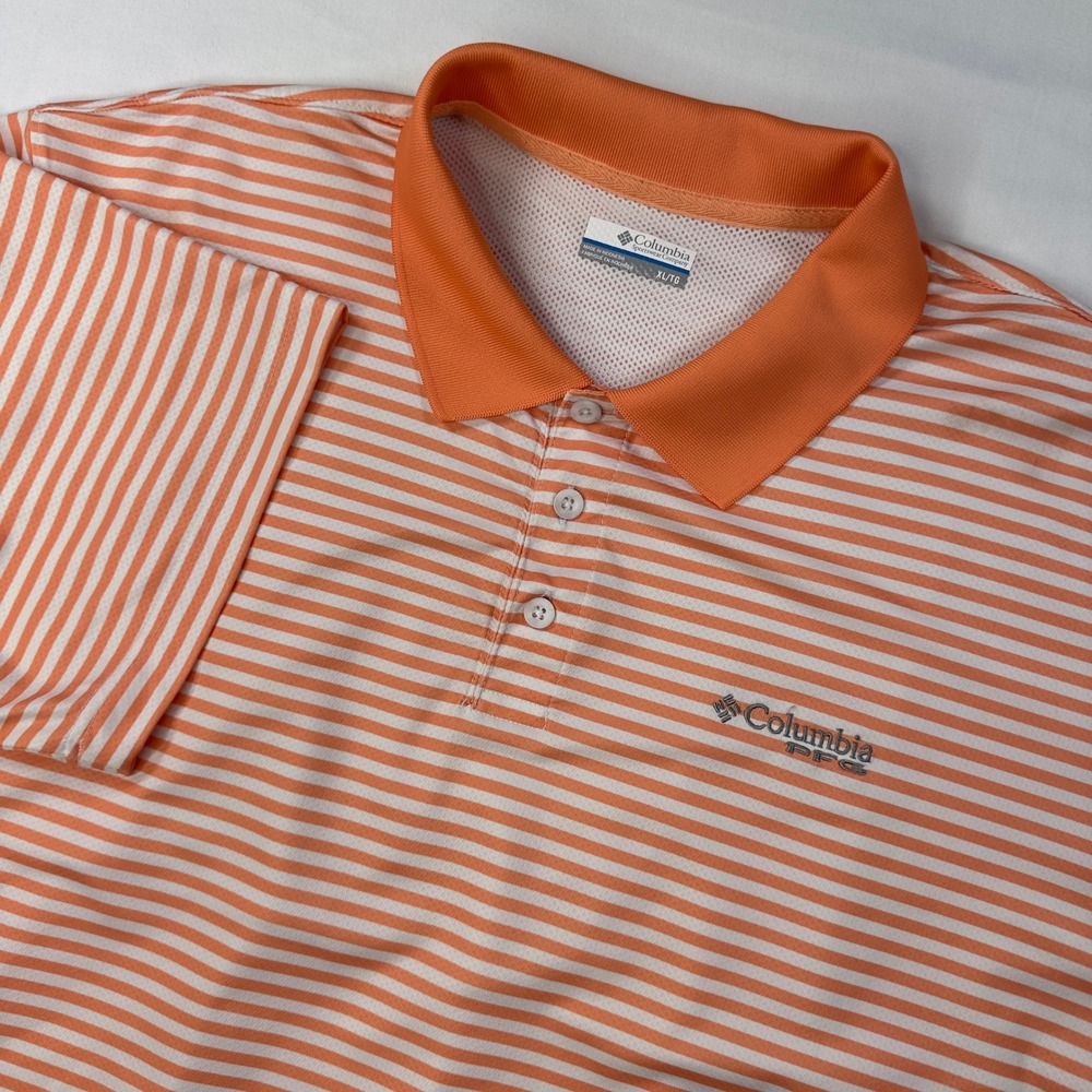 Columbia PFG‎ Fishing Polo Shirt Mens XL S/S Lightweight Fishing Hiking Orange